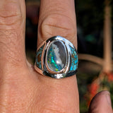 Australian Boulder Opal Ring with Turquoise Inlay