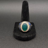Green Glass Scarab Ring Rune Ring with Lapis Inlay