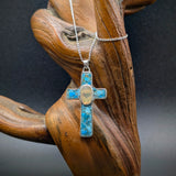 Australian Opal with Heart cutout and Turquoise Inlay Cross Pendant