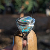 Australian Boulder Opal Ring with Turquoise Inlay