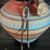 Australian Boulder Opal Stone set in Sterling Silver with Leather ties and Sterling Silver Caps Bolo Tie
