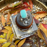 Rectangle Turquoise Dual Stone & Flower Ring