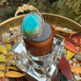 Royston Turquoise Wrapped in Silver Braid & Fringe Ring
