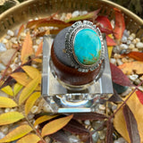 Royston Turquoise Wrapped in Silver Braid & Fringe Ring
