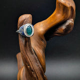 Green Glass Scarab Ring Rune Ring with Lapis Inlay