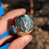 Australian Boulder Opal Ring with Turquoise Inlay