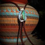 Turquoise in Sterling Silver with Leather ties and Sterling Silver Caps Bolo Tie