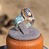 Australian Boulder Opal Ring with Turquoise Inlay