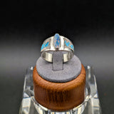 Australian Lightning Ridge Opal Ring with Turquoise & Pink Opal Inlay