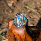 Australian Boulder Opal Ring with Turquoise Inlay