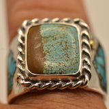 Number Eight Mine Turquoise Ring with Turquoise Mountains Inlay