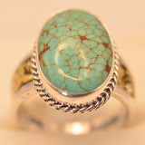 Oval Number Eight Mine Turquoise Ring with gold nugget Inlay band
