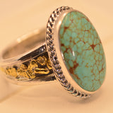 Oval Number Eight Mine Turquoise Ring with gold nugget Inlay band