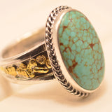 Oval Number Eight Mine Turquoise Ring with gold nugget Inlay band