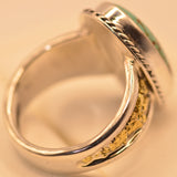 Oval Number Eight Mine Turquoise Ring with gold nugget Inlay band