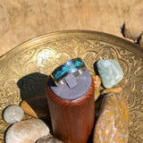 Sterling Silver Ring with Turquoise Inlay Mountain Ring on brass bowl