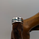 Sterling Silver Ring with Turquoise and Lapis Inlay On Wood Burl Babbling Brook White Background